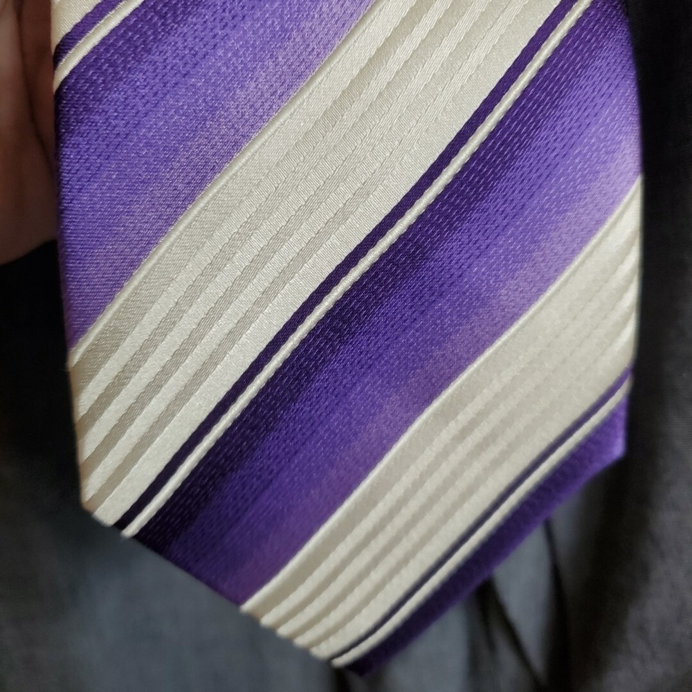 Sean John OS Necktie Mens Purple Striped Silk Formal Business Wedding Tie